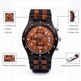 BEWELL W109D Sub-dials Wooden Watch Quartz Analog Movement Date Wristwatch for Men BEWELL