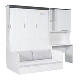 LUMISOL Full Size Murphy Bed with Sofa Couch, Combo Wall Bed with Storage Cabinet and Desk, Fold up Bed, Space-Saving Foldable Design, White LUMISOL