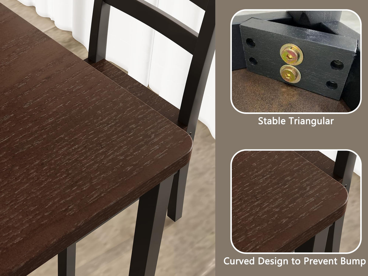 Orweiin Solid Wood Dining Table Set for 4, Farmhouse Rectangular Table and 4 Chairs Set for Kitchen, Living Room, Dining Room, Breakfast Nook, Brown+Black Orweiin