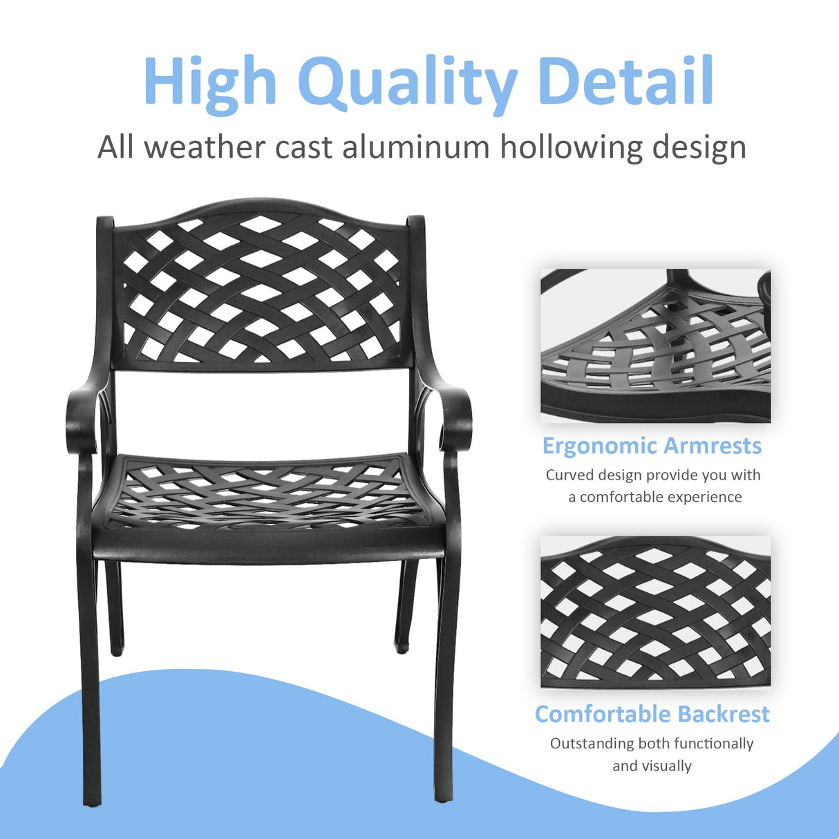 PATIO-IN 5 Piece Cast Aluminum Outdoor Dining Set, Outdoor Table and Chairs Set of 4, Patio Dining Set with 4 Chairs and 42" Round Table, Patio Conversation Set with 1.97" Umbrella Hole PATIO-IN