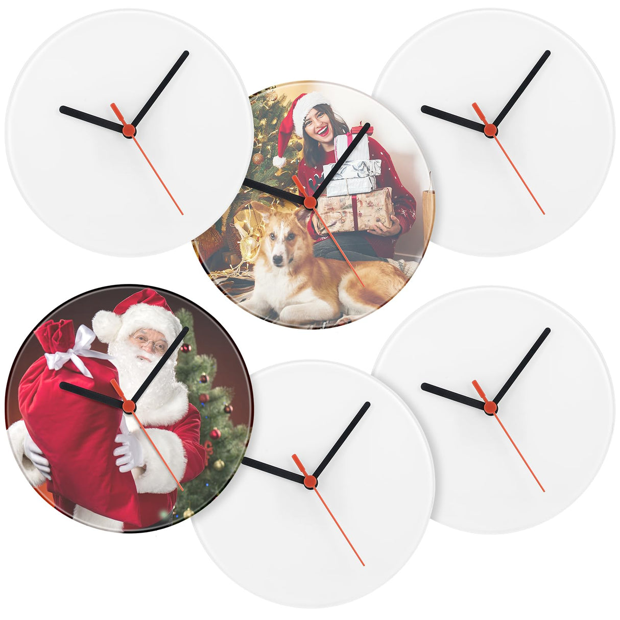 Briwooody 6 Pcs Sublimation Blank Clocks Wood DIY Wall Clock Round Printing Wall Clock Battery Operated Clock for Halloween Christmas Thanksgiving Day School Home Decor(9.8 Inch) Briwooody