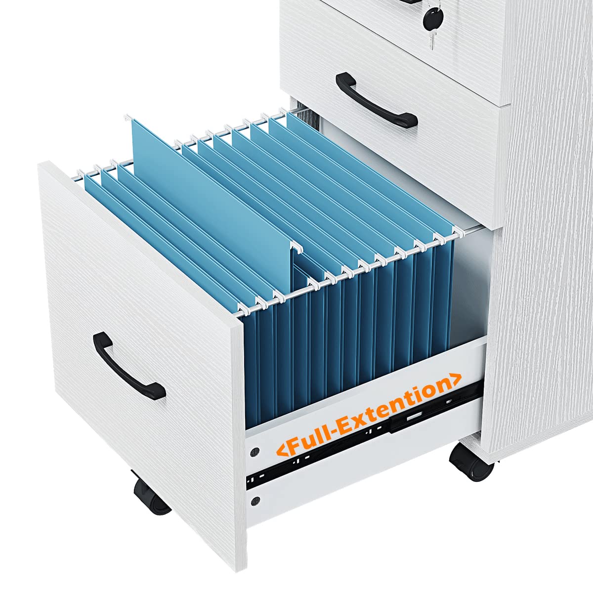 Panana 3 Drawer Wood Mobile File Cabinet, Under Desk Storage Drawers Small File Cabinet for Home Office (White) Panana