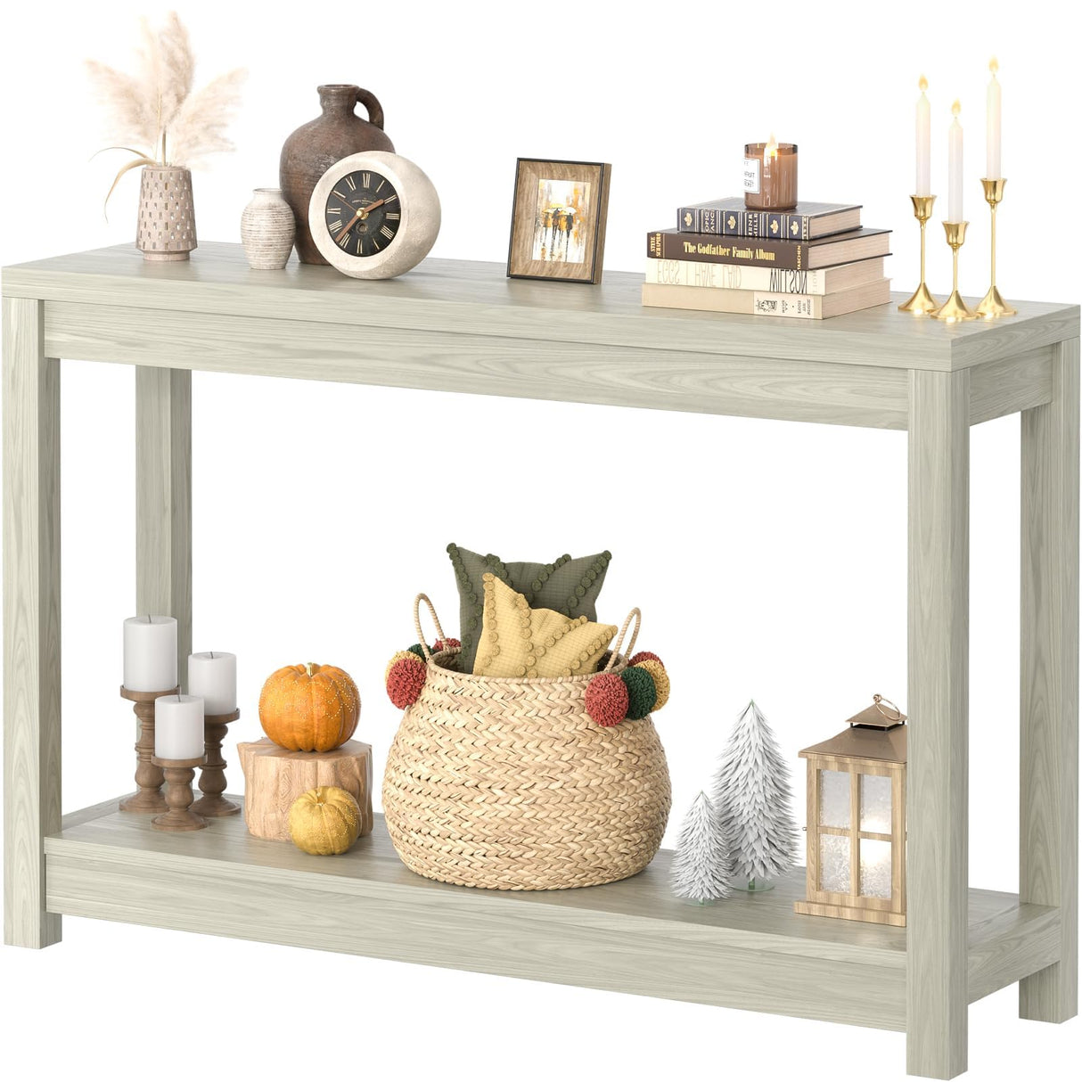 Besiost 47" Farmhouse Wood Entryway Table Narrow Console Table with Storage Behind Couch Sofa Table with Shelves Entry Way Table with Open Storage, Easy Assembly, Classical Washed Oak Besiost