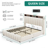 DWVO Queen Size Lift Up Storage Bed Frame with Charging Station, Velvet Upholstered Platform Bed with RGB LED Lights, Storage Headboard, Wingback Rivet Design, No Box Spring Needed, Noise-Free, Beige DWVO