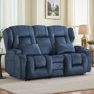 TCGBKAF Loveseat Recliner Sofa with Flip-up Console,Reclining Loveseat Sofa Wall Hugger Recliners for Small Spaces,Dual Manual Recliner Couches with Cup Holders for Living Room (Velvet Blue)