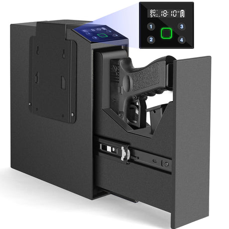 Biometric Slider Handgun Gun Safe with LCD Screen of Temp Humidity Time for Nightstand, Desk, Bed Side, Wall, Truck LANGGER V