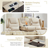 SAMERY Power Loveseat Recliner Sofa with Adjustable Split Back, Multi-Port Charger, Flip-Up Backrest & LED Lighting - Home Theater Seating with Storage, Cup Holders, Beige Fabric Loveseat Recliner SAMERY