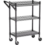 3 Tier Heavy Duty Rolling Utility Cart,18" D x 23.8" W x 36.6" H Rolling Carts with Wheels,Commercial Grade Metal Cart with Handle Bar & Shelf Liner,Trolley Serving Storage Cart for Kitchen Black REGILLER