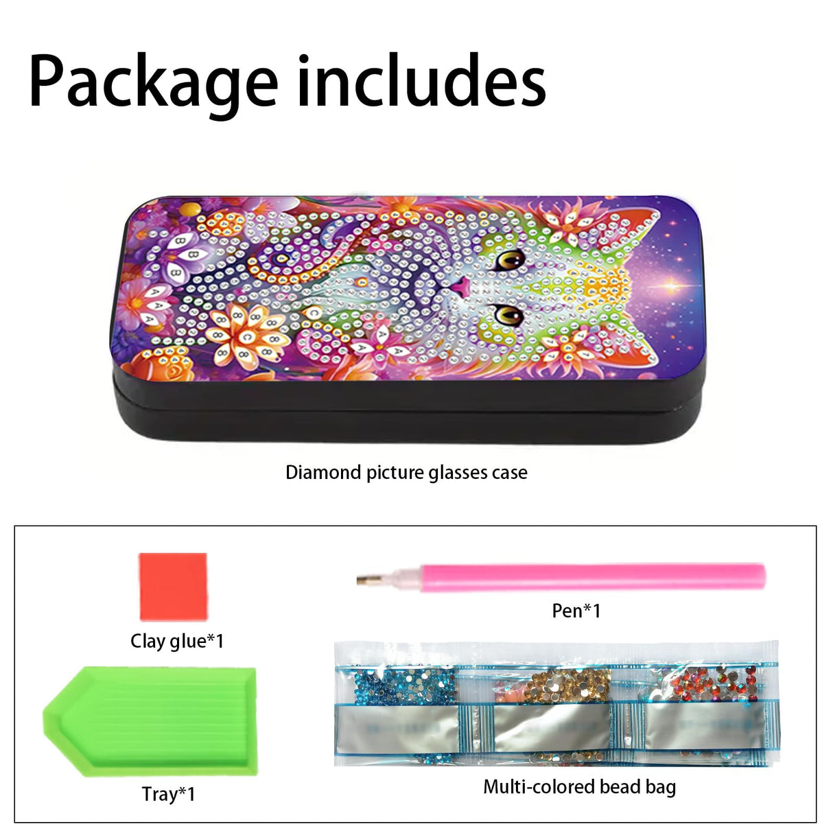 MVVMTOP 5D Diamond Art Painting Eye Glass Case, DIY cat, Glasses Storage Box Diamond Painting Sunglass Case for Adults Handmade Diamond Art for Art Craft Gift Travel Sunglass Eyeglasses MVVMTOP