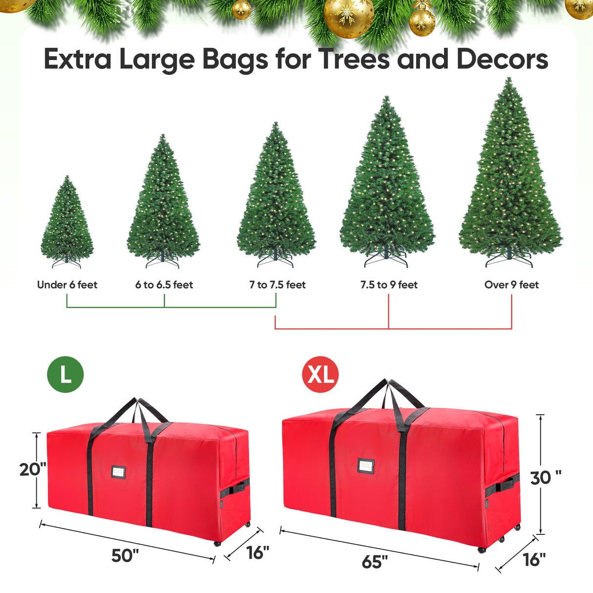BALEINE 7.5 ft Rolling Christmas Tree Storage Bag, 2 Swivel Wheels for Easy Moving, Heavy Duty 600D Oxford Fabric Extra Large Artificial Christmas Tree Bag with Reinforced Carry Handles (Grey) BALEINE