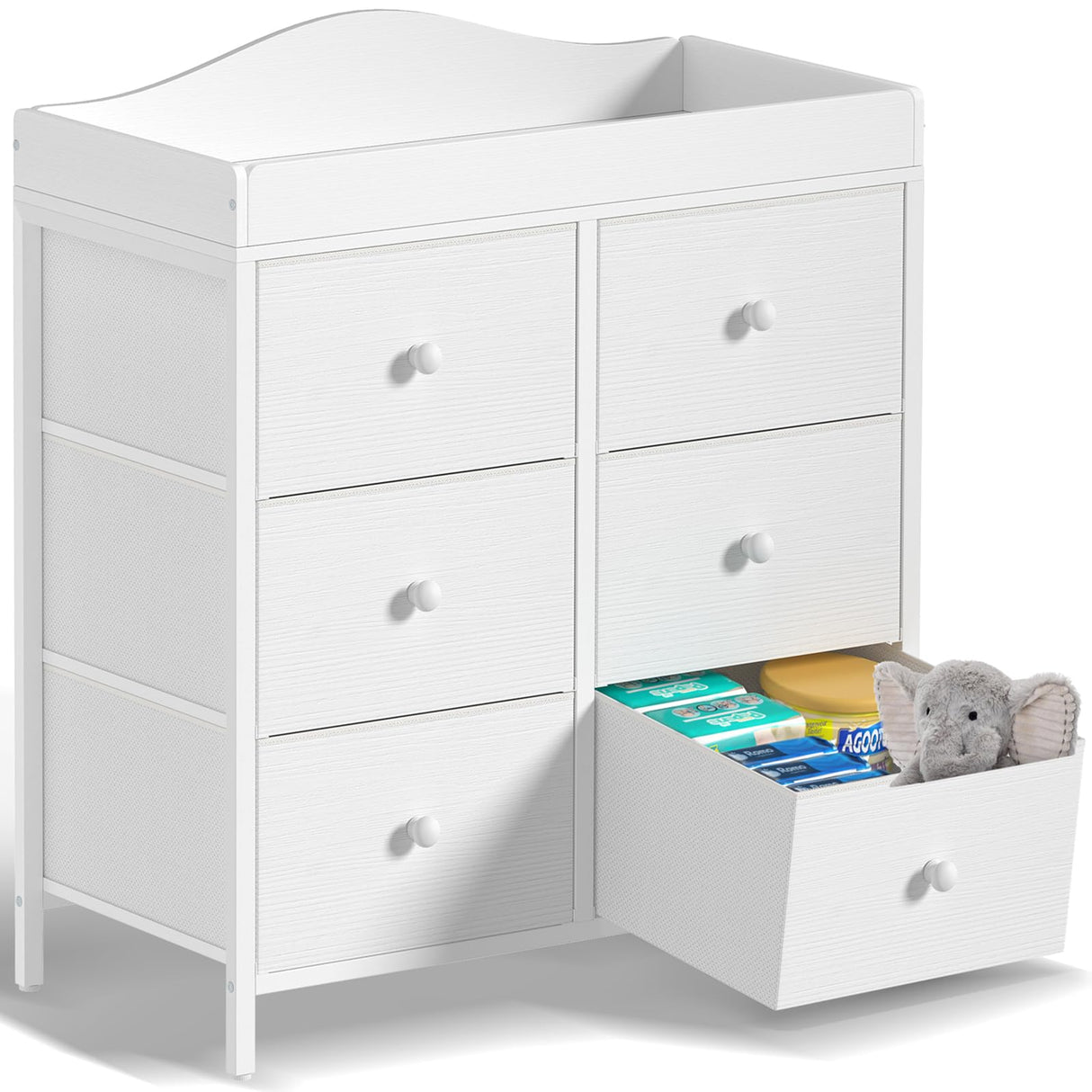 BOLUO Changing Table Dresser with 6 Fabric Drawers, Baby Dresser with Changing Table Top Diaper Changing Station with Storage for Nursery Modern BOLUO