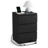 VASAGLE Nightstand with Charging Station, 2 AC Outlets and 2 USB Ports, Bedside Table, Side Table with 3 Drawers, Modern Style, 13.8 x 15.7 x 23.2 Inches, Ebony Black ULET631B58 VASAGLE