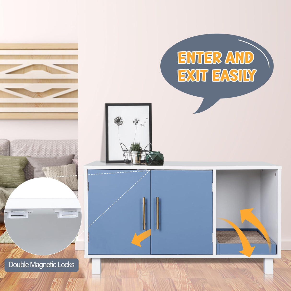 ZENY Pet Cat Litter Box Enclosure, Modern Cat House Furniture, Cat Washroom Furniture Hidden, Side End Table, Wood Pet Cat Crate with Scratch Pad, White ZENY