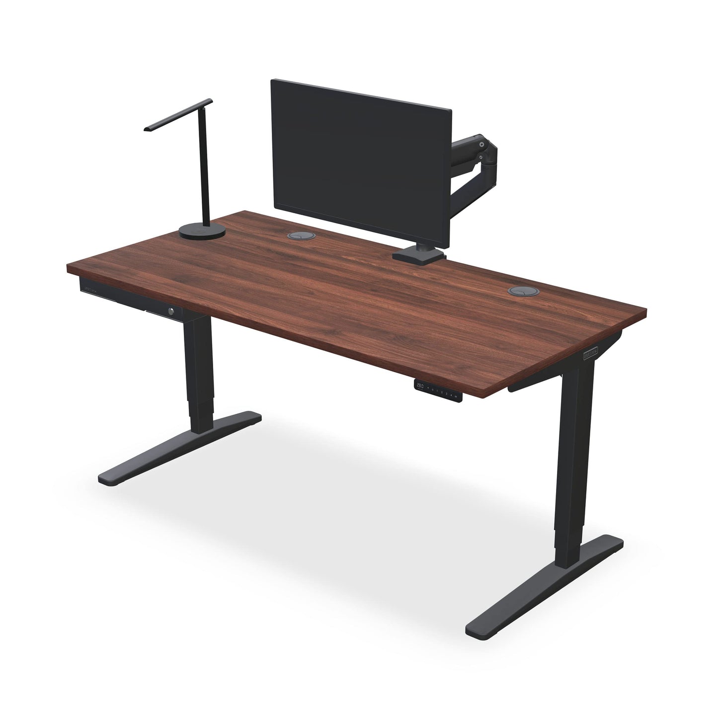 Uplift Desk Walnut Laminate (80 x 30 inch) Standing Desk 2-Leg V2 Adjustable Stand Up C-Frame (Black), Advanced Keypad, Wire Grommets, Wire Tray, Rocker Board - WoodArtSupply