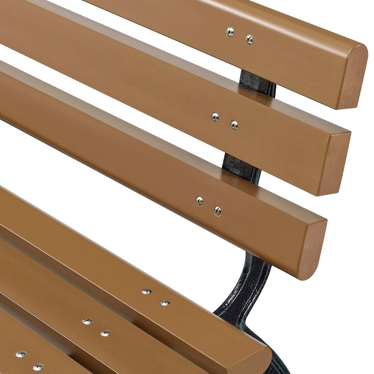 Global Industrial 4'L Outdoor Park Bench with Backrest, Recycled Plastic Slats, Wrought Iron Frame, 1100 lbs Capacity, Tan, Surface Mount, Easy Assembly Global Industrial