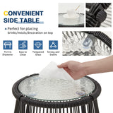 EROMMY 3 Piece Patio Conversation Sets, L-Shaped Sectional Patio Furniture Sofa Set with Thick Cushions and Toughened Glass Coffee Table for Backyard Balcony Garden Porch, Black EROMMY