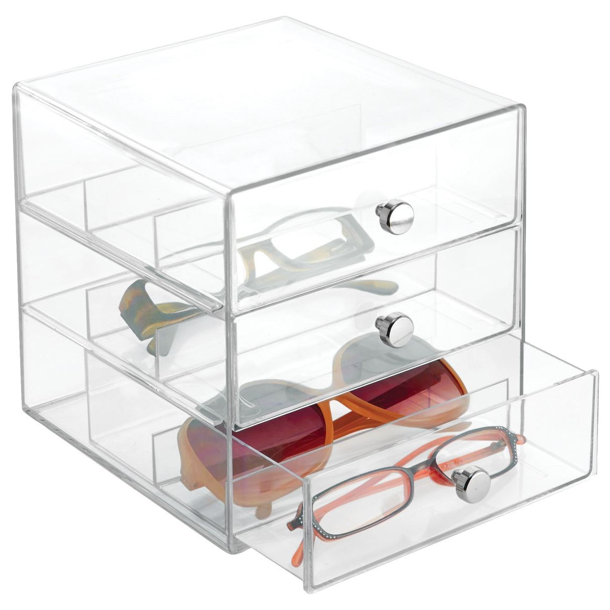 iDesign Plastic Divided 3-Drawer Vanity & Countertop Organizer – 7" x 6.5" x 6.5”, Clear iDesign