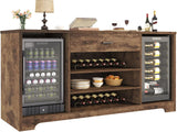 HSH Bar Cabinet with Mini Fridge Space, 70.9” Large Wood Wine Cabinet with Cooler Space, Farmhouse Long Liquor Cabinet with Drawer Storage, Metal Sideboard Buffet for Kitchen Dining Room, Rustic Brown HSH
