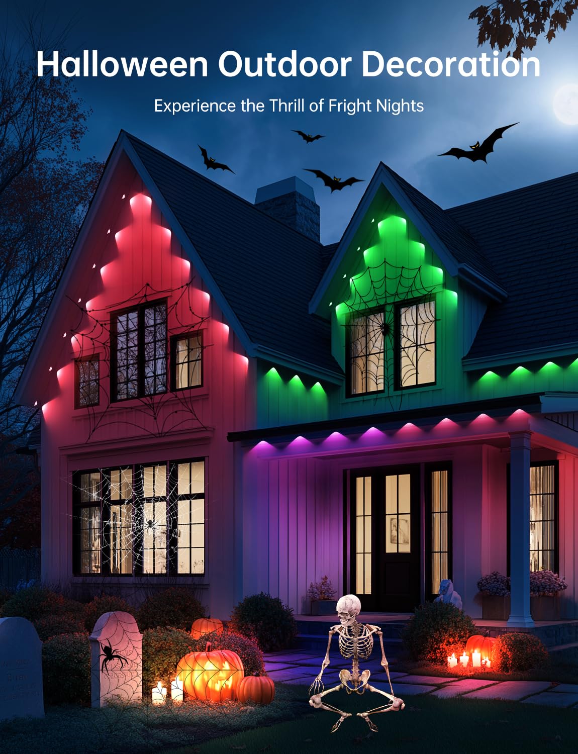 lemonlovely Permanent Outdoor Lights Pro, 100ft with 50 IC+RGBCW LED Smart Eaves Lights, Dual Lens, IP67 Waterproof Halloween Christmas Lighting for Daily and Holiday Decorations, DIY Scene Mode lemonlovely