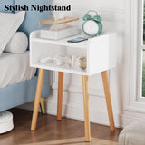 LUCKNOCK Night Stand, Modern Bedside Tables, Mid Century Nightstands with Open Storage Shelf, Wood Bedside Table, Small Night Stands for Bedroom, High Night Table, White. LUCKNOCK