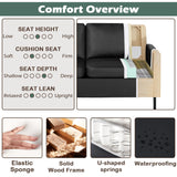 STHOUYN 72" W Faux Leather Black Sofa 3 Seat Couch, Modern Comfy Couch with 2 USB, Small Couches for Living Room Apartment Bedroom Small Spaces, Office Couch (Black (Sofa)) STHOUYN