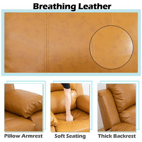 JBXBER Manual Recliner Sofa Set for Living Room, Leather Reclining Sofa Sets, Faux Leather Couch Set with Cup Holders, Drop-Down Table and Storage Console(3 Piece Set,Ginger) JBXBER