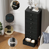 Furnulem Bedroom Dresser, Tall Dressers & Chests of Drawers with 7 Fabric Bins, Black Dresser Organizer in Closet,Dorm,Living Room,Nursery,Hallyway-Storage Tower Unit Sturdy Steel Frame, Black Oak Furnulem