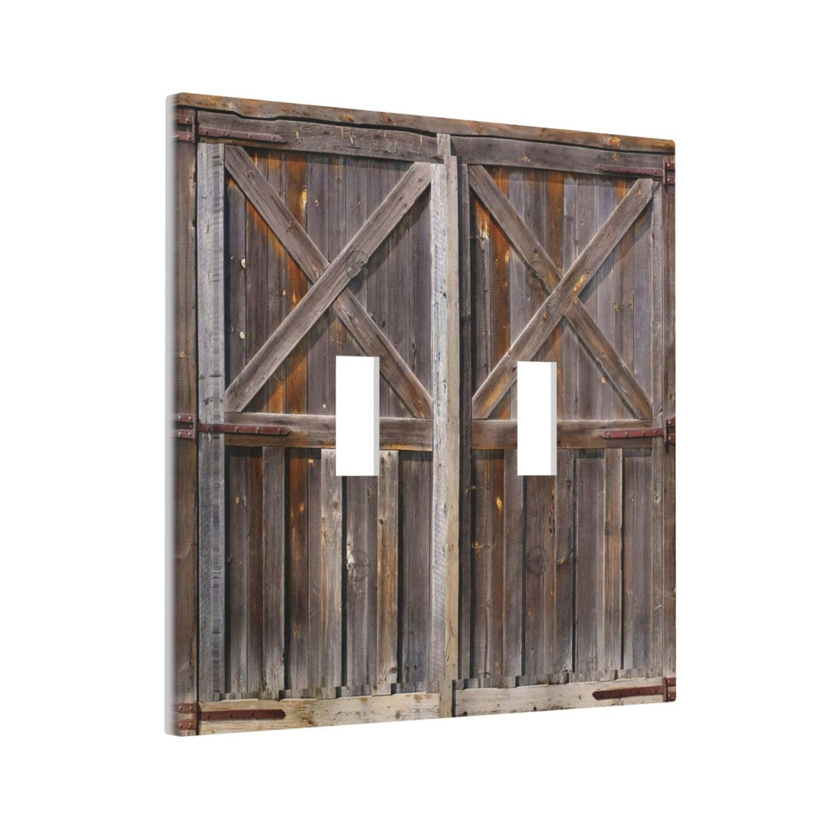 Yamxbfa Rustic Old Wooden Barn Door Village Board Double Toggle Light Switch Covers 2 Gang Wall Plate Dual Decorative Switchplate Electrical Faceplate for Farmhouse Bathroom Bedroom Kitchen Decor Yamxbfa