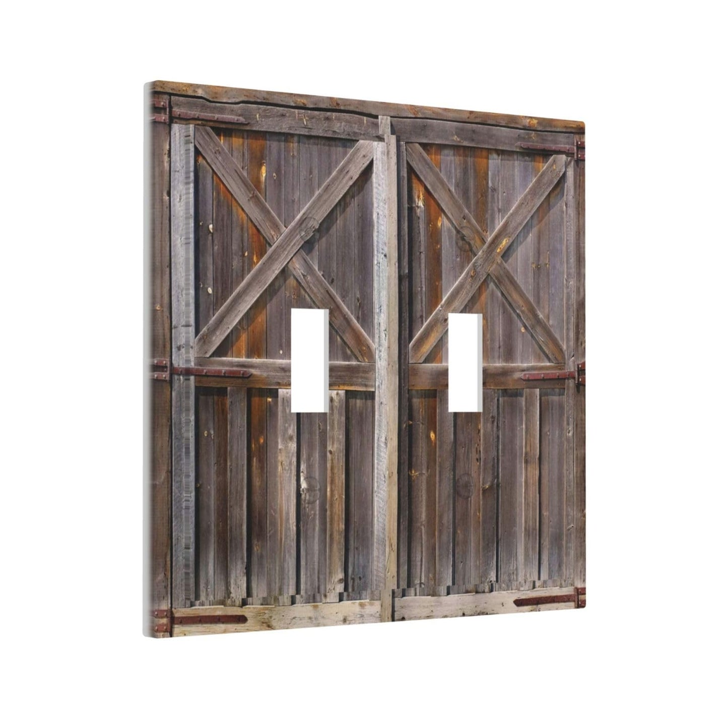 Yamxbfa Rustic Old Wooden Barn Door Village Board Double Toggle Light Switch Covers 2 Gang Wall Plate Dual Decorative Switchplate Electrical Faceplate for Farmhouse Bathroom Bedroom Kitchen D - WoodArtSupply