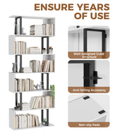Gadroad 6-Tier S-Shaped Geometric Bookcase in White - Modern Decorative Storage Shelving for Home Gadroad