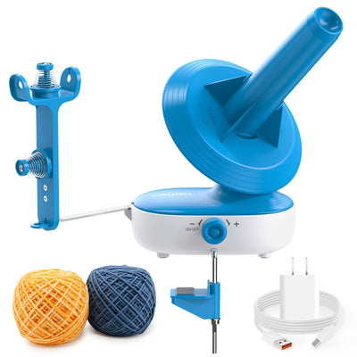 Caydo Electric Yarn Winder Pro, 10oz Large Automatic Ball Winder for Crocheting, Dual-Spring Strong Tension Stepless Speed Yarn Cake Roller Spinner, Ideal Present for Crochet Lovers(Blue)