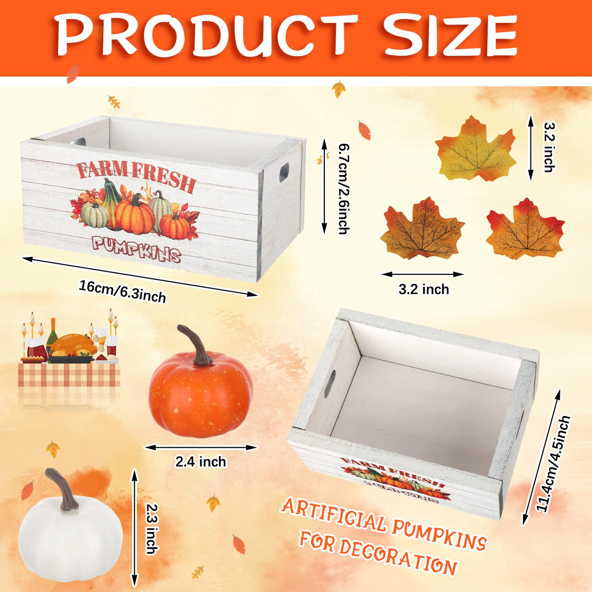 Thyle 16 Pcs Thanksgiving Tiered Tray Decor Fall Mini Wood Crate Thanksgiving Pumpkin Decor Fall Pumpkin Table Centerpiece Maple Leaves Label Farmhouse Wooden Storage Boxes Thyle