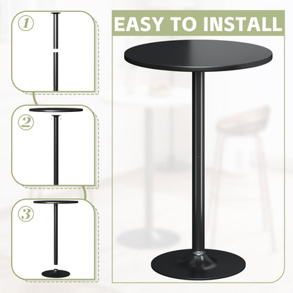 Flamaker Modern Black Round Bistro Pub Table - Stylish Metal Base with MDF Top for Dining and Entertaining