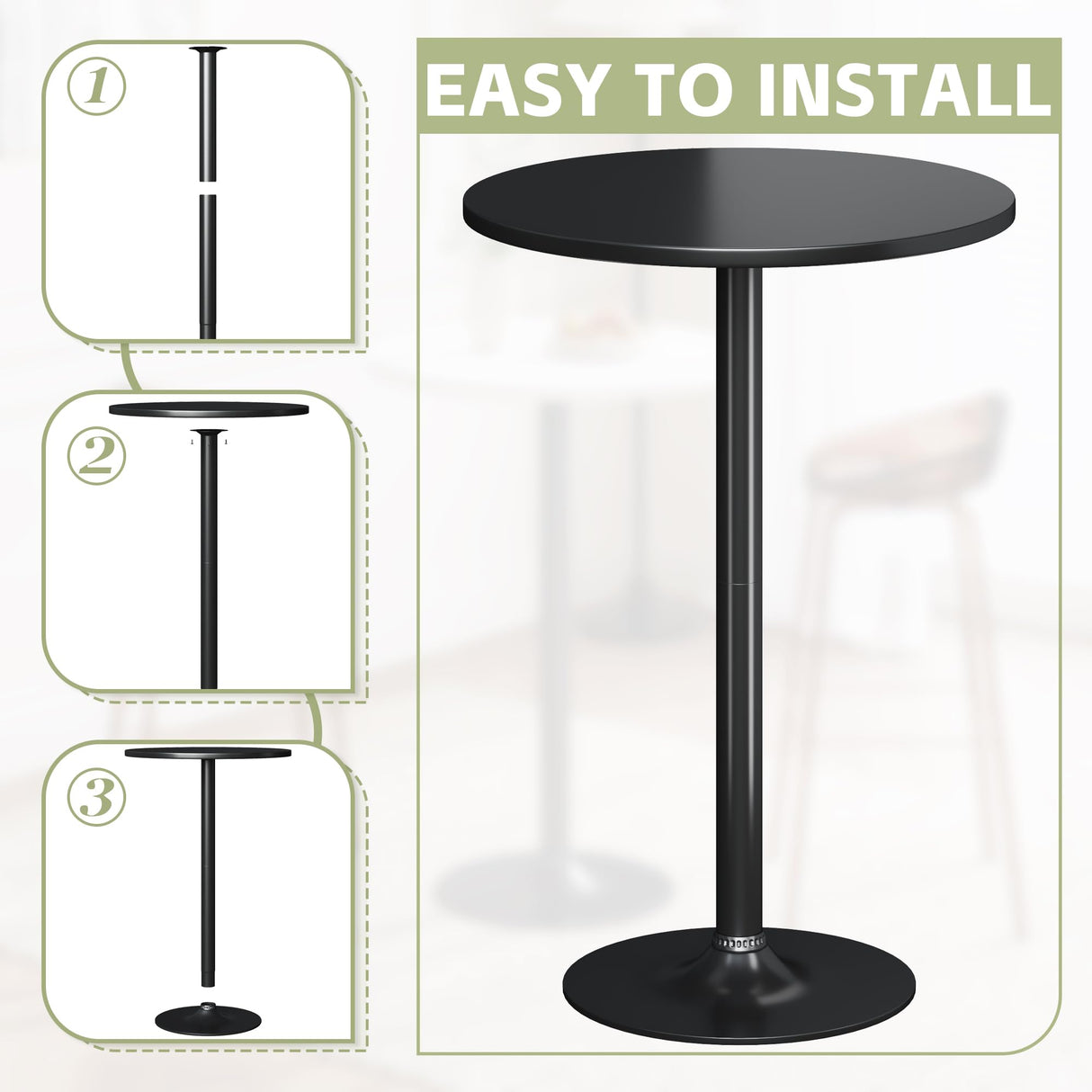 Flamaker Round Bistro Pub Table 2 Pack Modern Style Metal Base MDF Top Cocktail Bar Table Counter Bar Height for Pub, Dining Room, Party (Black) Flamaker