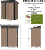 COMHOMA Shed Outdoor Storage Shed Metal,Lockable Doors Tool Sheds with Sloping Roof,Steel Garden Shed with Air Vent for Backyard,Patio,Lawn,Poolside (Brown, 5'*3') COMHOMA