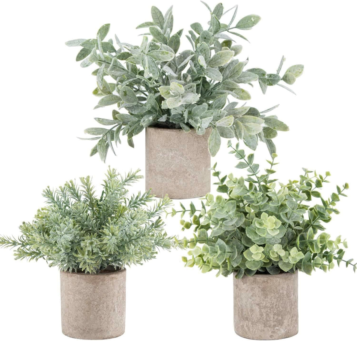Der Rose 3 Pack Mini Potted Fake Plants Artificial Plastic Eucalyptus Plants Topiaries for Home Office Desk Farmhouse Room Decor Der Rose