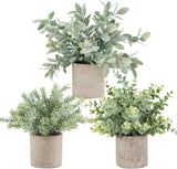 Der Rose 3 Pack Mini Potted Fake Plants Artificial Plastic Eucalyptus Plants Topiaries for Home Office Desk Farmhouse Room Decor Der Rose