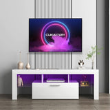 Clikuutory White LED TV Stand with Large Storage Drawer for 32 40 50 55 Inch TVs, Modern High Gloss TV Console Table with Entertainment Center for Living Room, Bedroom, White Clikuutory
