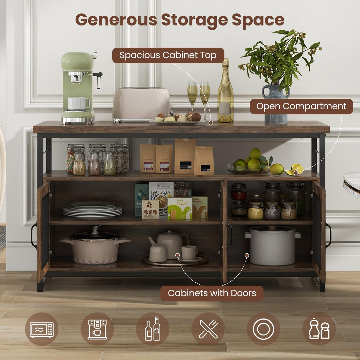 Giantex Dining Table Set for 4, Kitchen Island with Seating Bench & Stools, Storage Cabinet, 3-Position Adjustable Shelves, Bar Table and Chairs Set for Small Space, Kitchen Table Chairs Set of 4 Giantex