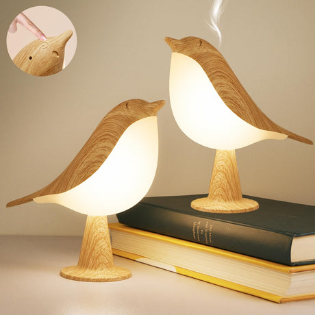 Deogos 2 Cute Bird Lamps Combo,Small Bedside Lamps with 3 Color Temperature and Adjustable Brightness,Cordless Lamp for Bedroom Nightstand Bedside Table (Wood Tone) Deogos