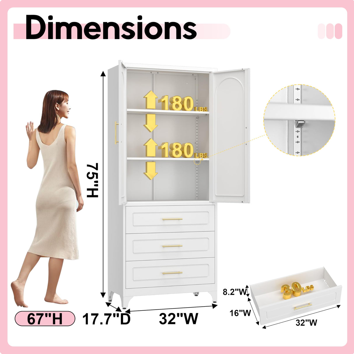 UNICOLY Pantry Kitchen Cabinet with Drawer, 75" Tall Pantry Storage Cabinet, Metal Storage Cabinets with Doors and Shelves, Large Freestanding Cupboard for Living, Dining Room, Assembly Required UNICOLY