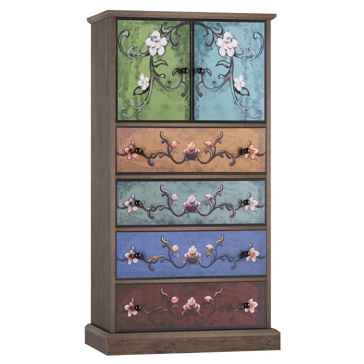 finetones 50’’ Tall Dresser, Boho Dresser Vintage Dresser with 4 Drawers and 2 Doors, Wood Dresser Chests of Drawers for Home, 16.1D x 23.6W x 50H Inch finetones