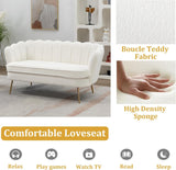 anwickjeff 59" Wide Modern Boucle Loveseat Small Sofa Small Mini Room Couch 2-Seater Sofa with Gold Metal Legs for Space Office Studio Apartment Bedroom (Ivory) anwickjeff