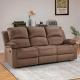 EBELLO 3 Seat Recliner Sofa for Living Room, Soft Microfiber Reclining Couch with Overstuffed Arms and Backrest for Home and Office, Brown EBELLO