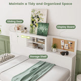 Giantex White Twin Daybed with 3 Storage Drawers, Cork Board & Sliding Door Giantex