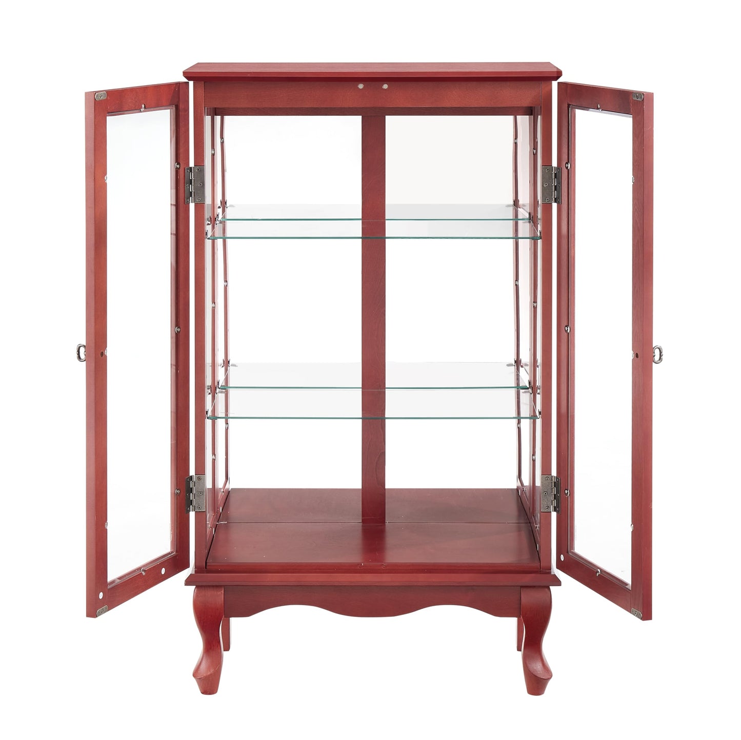 nifoti 43" H Lighted Curio Cabinet Display Case, Glass Curio Cabinet with Adjustable Shelves and Tempered Glass Door, Wooden Curio Cabinet w/Mirrored Back Pane for Living Room (Cherry)