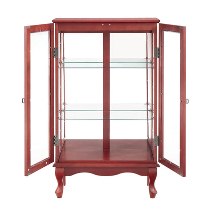 nifoti 43" H Lighted Curio Cabinet Display Case, Glass Curio Cabinet with Adjustable Shelves and Tempered Glass Door, Wooden Curio Cabinet w/Mirrored Back Pane for Living Room (Cherry)