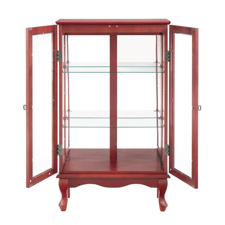 nifoti 43" H Lighted Curio Cabinet Display Case, Glass Curio Cabinet with Adjustable Shelves and Tempered Glass Door, Wooden Curio Cabinet w/Mirrored Back Pane for Living Room (Cherry) nifoti
