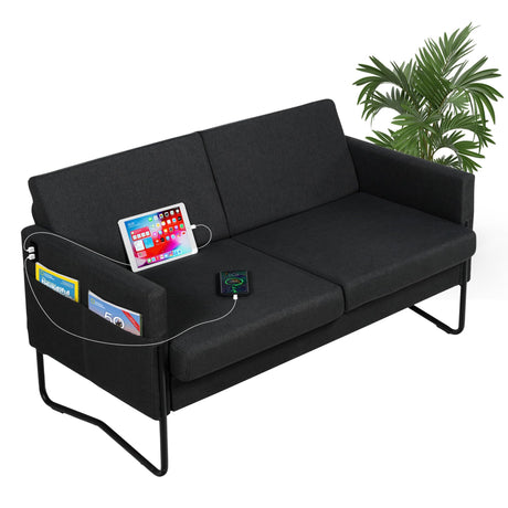STHOUYN 51” Small Loveseat Sofa for Small Spaces, Comfy Black Couch with 2 USB Ports, Modern 2 Person Loveseats for Living Room Bedroom, Mini Teen Office Couch (Black) STHOUYN