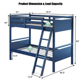 Costzon Twin-Over-Twin Wood Bunk Bed, 2-in-1 Convertible Space-Saving Bunk Bed for Bedroom Dorm Guest Room, Heavy Duty Bed Frame w/Inclined Ladder & Safety Guardrails for Kids Teens Adults (Navy) Costzon